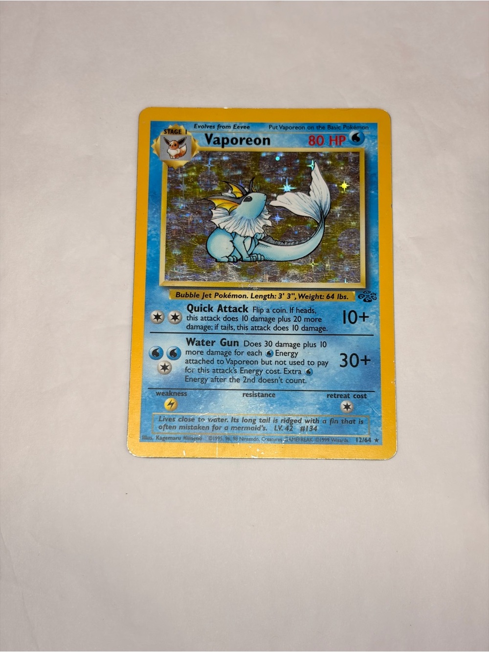 Pokemon Vaporeon Holo Rare 12/64 Jungle Unlimited Vintage WOTC 1999 Water
